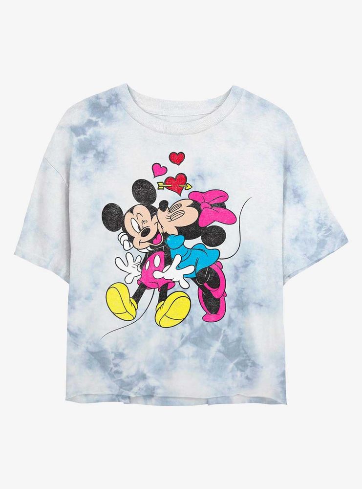 Disney Mickey Mouse And Minnie Love Womens Tie-Dye Crop T-Shirt