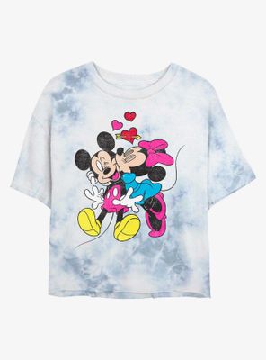 Disney Mickey Mouse And Minnie Love Womens Tie-Dye Crop T-Shirt