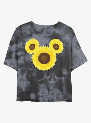Disney Mickey Mouse Sunflower Womens Tie-Dye Crop T-Shirt