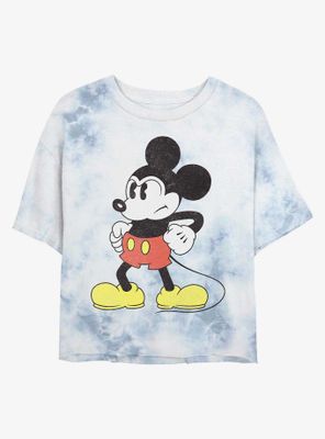 Disney Mickey Mouse Tough Womens Tie-Dye Crop T-Shirt
