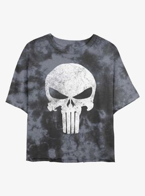 Marvel Punisher Distressed Skull Womens Tie-Dye Crop T-Shirt