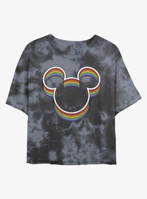 Disney Mickey Mouse Rainbow Ears Womens Tie-Dye Crop T-Shirt