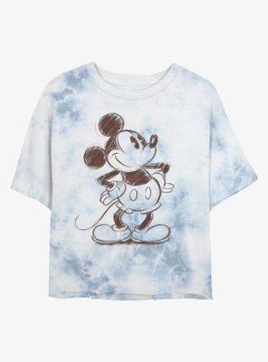 Disney Mickey Mouse Sketch Womens Tie-Dye Crop T-Shirt