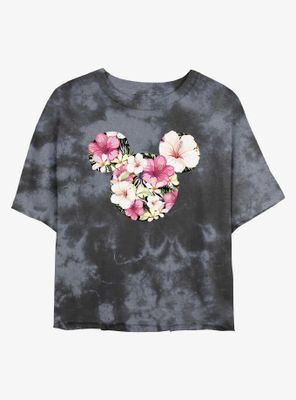 Disney Mickey Mouse Tropical Flower Womens Tie-Dye Crop T-Shirt