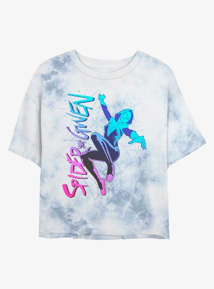 Marvel Spider-Man Spider-Gwen Web Womens Tie-Dye Crop T-Shirt