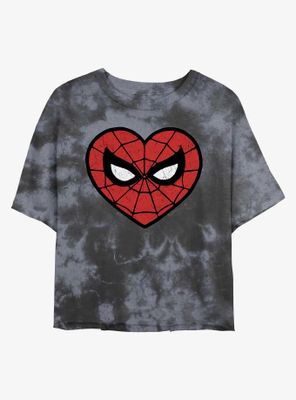 Marvel Spider-Man Heart Logo Womens Tie-Dye Crop T-Shirt