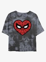 Marvel Spider-Man Heart Logo Womens Tie-Dye Crop T-Shirt