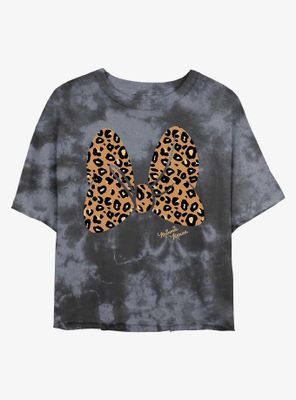 Disney Minnie Mouse Animal Print Bow Womens Tie-Dye Crop T-Shirt