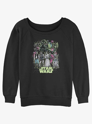 Star Wars Poster Neon Grid Girls Slouchy Sweatshirt