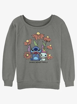 Disney Lilo & Stitch Chibi Floral and Scrump Girls Slouchy Sweatshirt