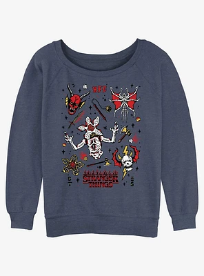 Stranger Things Hellfire Club Doodles Girls Slouchy Sweatshirt