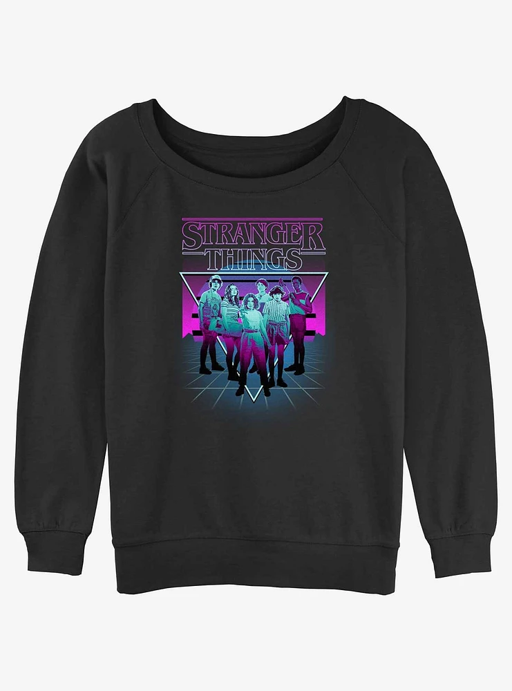 Stranger Things Neon Group Girls Slouchy Sweatshirt