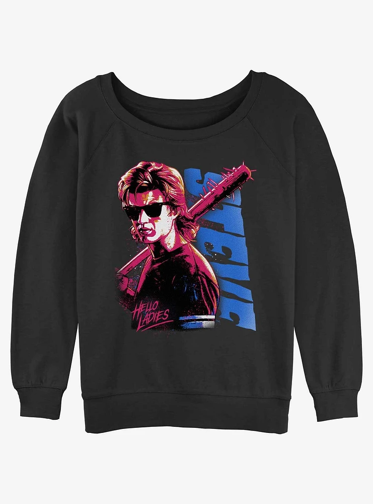 Stranger Things Steve Hello Ladies Girls Slouchy Sweatshirt