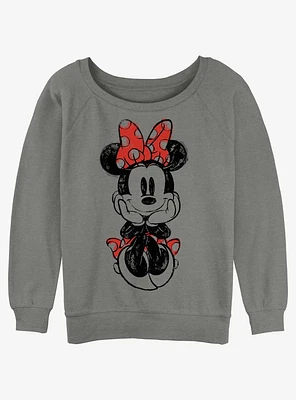 Disney Minnie Mouse Sitting Sketch Girls Slouchy Sweatshirt