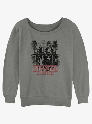 Stranger Things Upside Down Bike Ride Girls Slouchy Sweatshirt