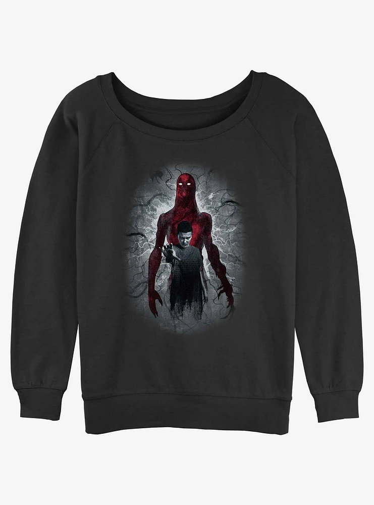 Stranger Things Vecna and Eleven Girls Slouchy Sweatshirt