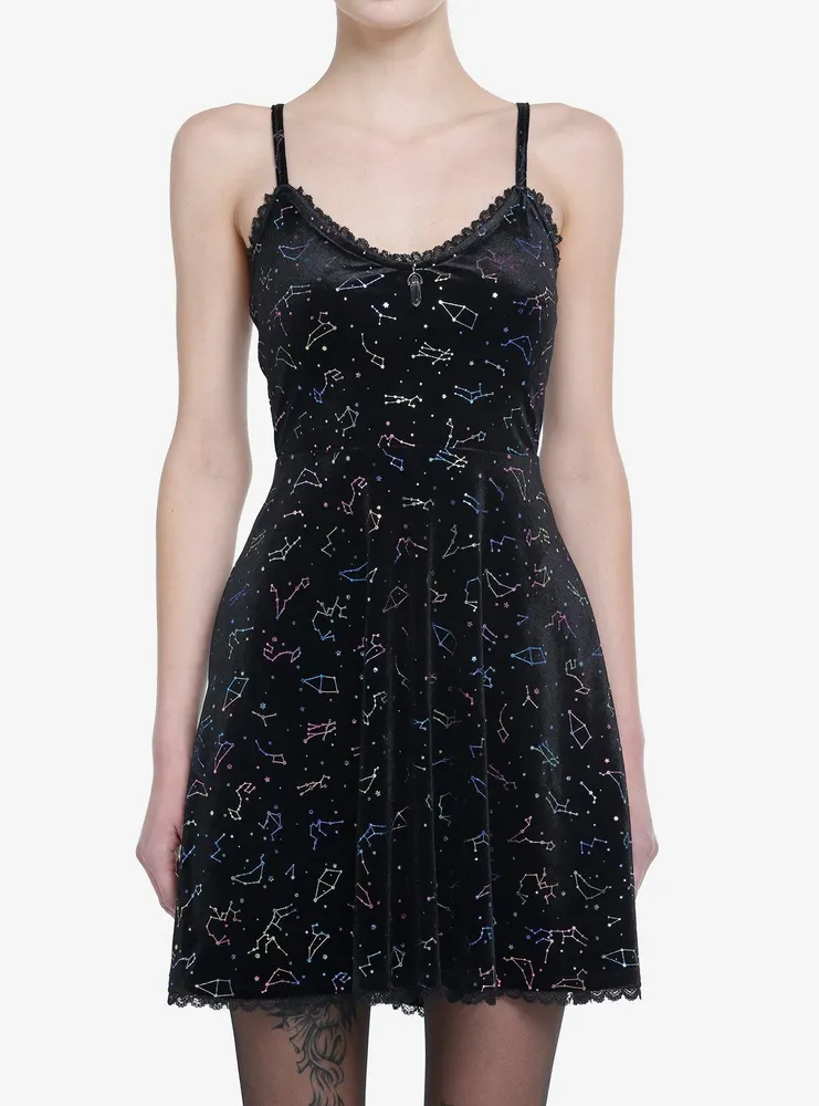 Cosmic Aura Rainbow Constellations Velvet Skater Dress