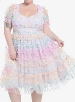 Sweet Society Pastel Butterfly Mesh Puff Sleeve Dress Plus