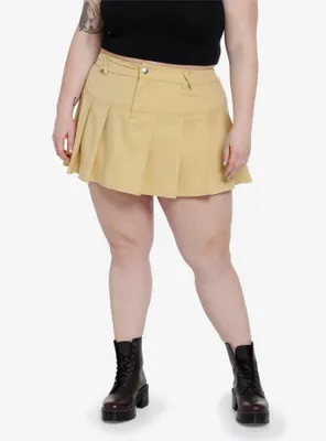 Khaki Pleated Mini Skirt Plus