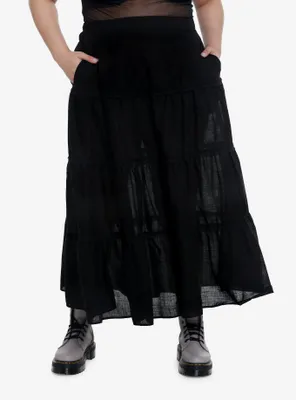 Black Tiered Midi Skirt Plus Size