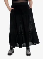 Black Tiered Midi Skirt Plus