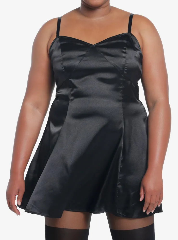 Social Collision Black Satin Slip Dress Plus