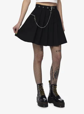 Social Collision Black Grommet Chain Pleated Skirt