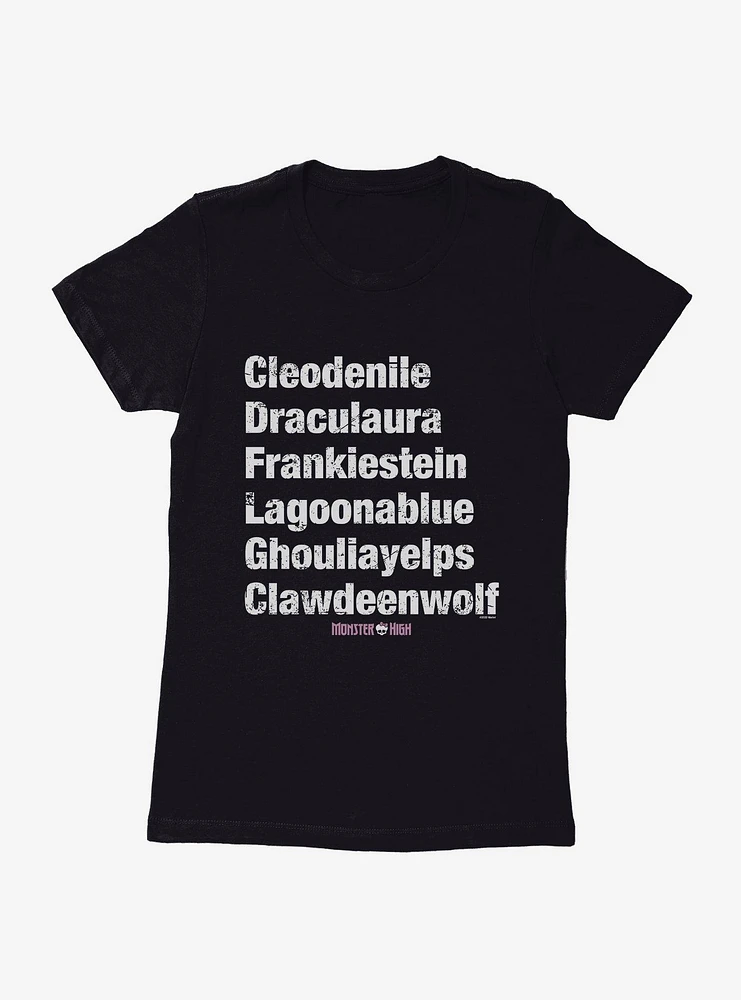 Monster High Names Womens T-shirt