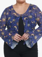 Cosmic Aura Blue Celestial Girls Crop Shrug Plus