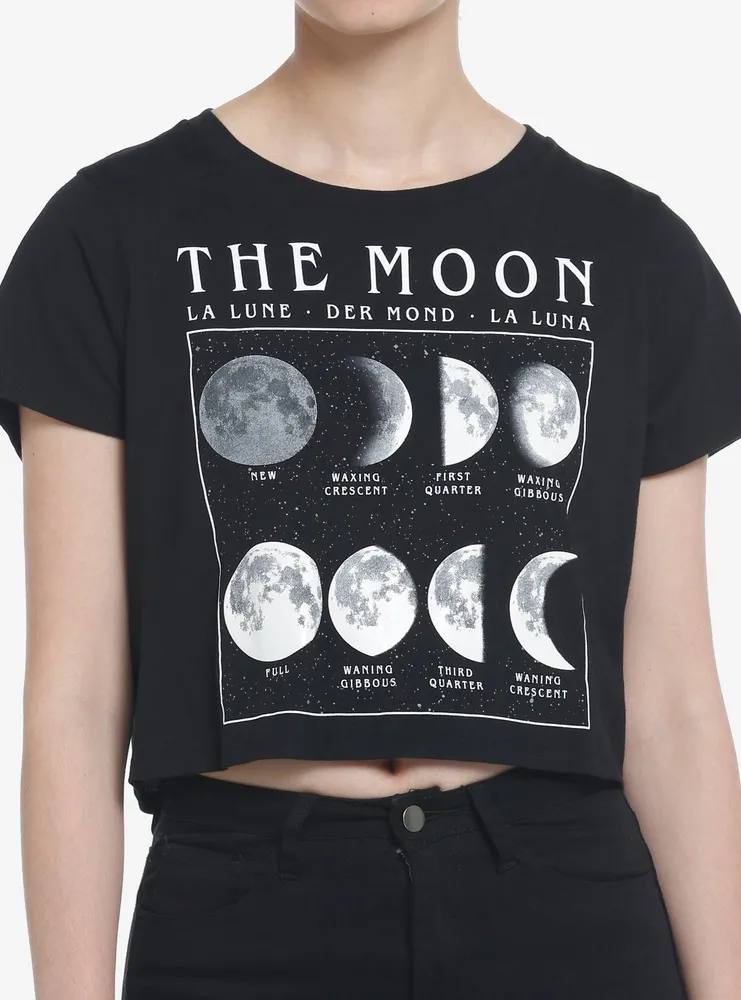 Cosmic Aura Moon Phases Glow-In-The-Dark Crop Girls T-Shirt