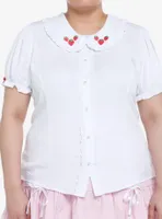 Strawberry Peter Pan Collar Girls Woven Button-Up Plus Size