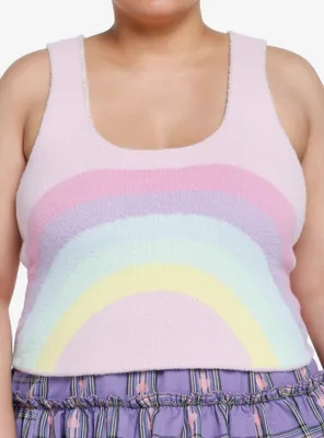 Sweet Society Pastel Rainbow Fuzzy Knit Crop Girls Tank Top Plus