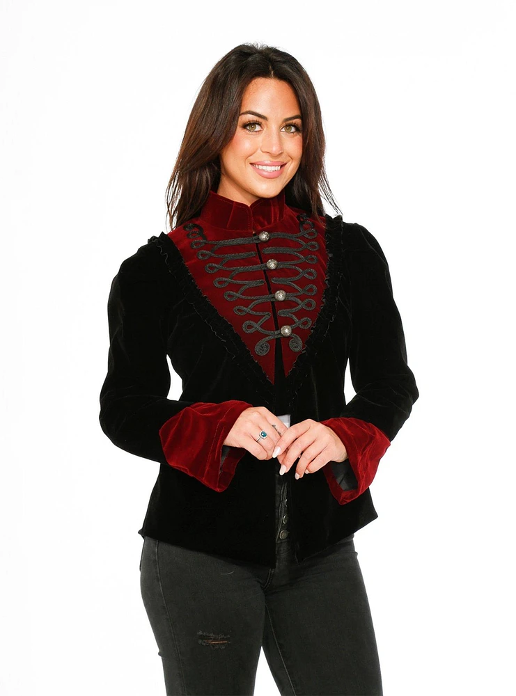 Black and Red Military Velvet Jacket