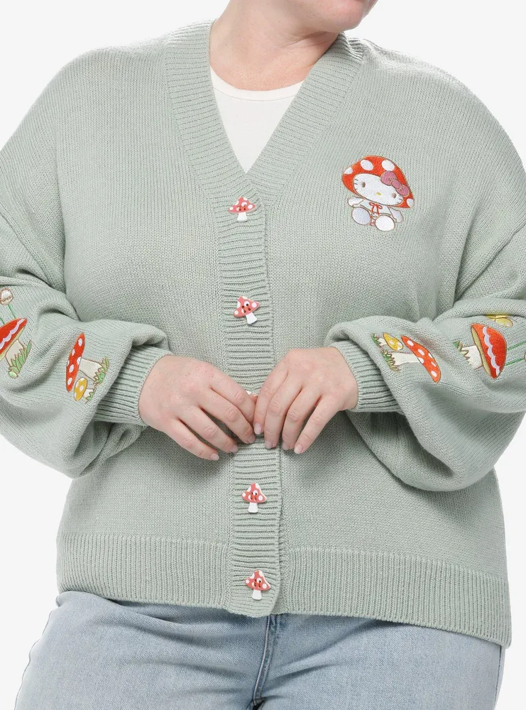 Hello Kitty Mushroom Embroidered Girls Skimmer Cardigan Plus