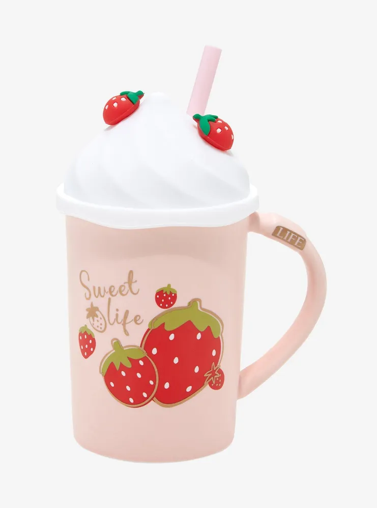 Strawberry Whipped Cream Mug With Straw