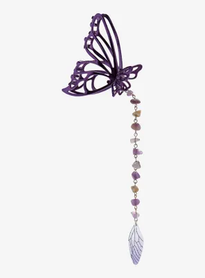 Purple Butterfly Stone Charm Claw Hair Clip