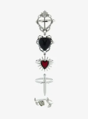 Thorn & Fable Heart Cross Ring Set