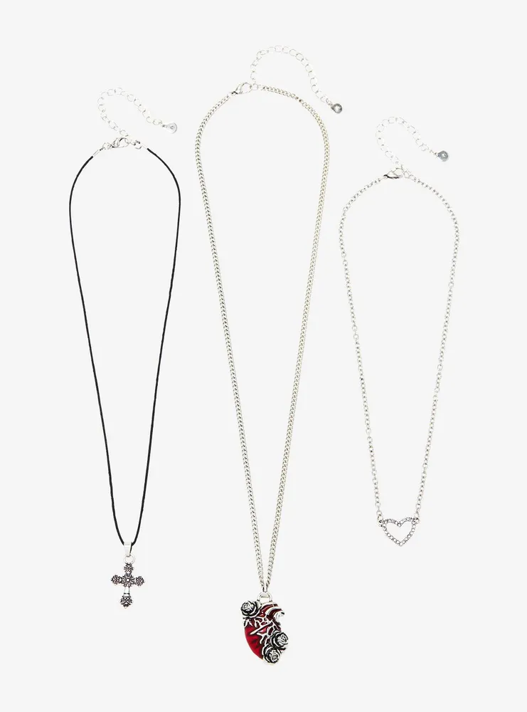 Heart Rose Cross Necklace Set