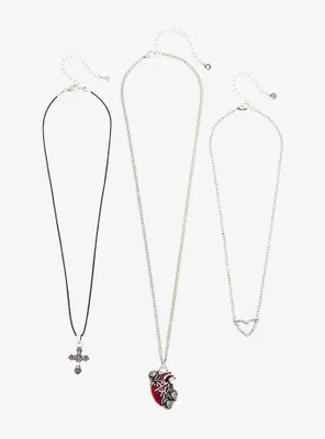 Heart Rose Cross Necklace Set