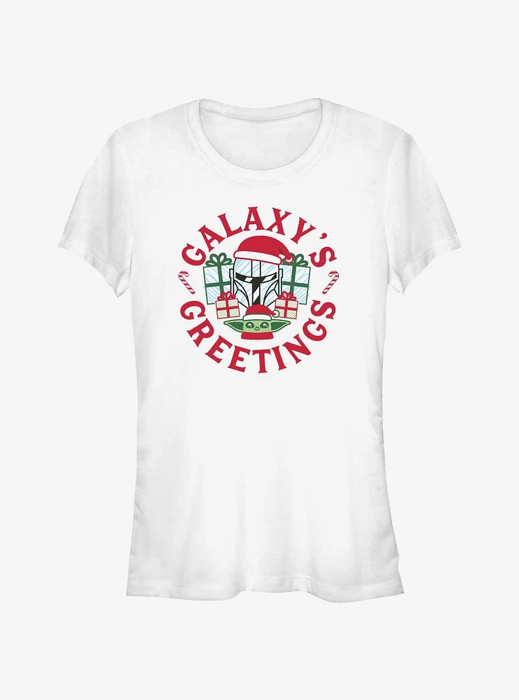 Star Wars The Mandalorian Galaxy's Greetings Stamp Girls T-Shirt