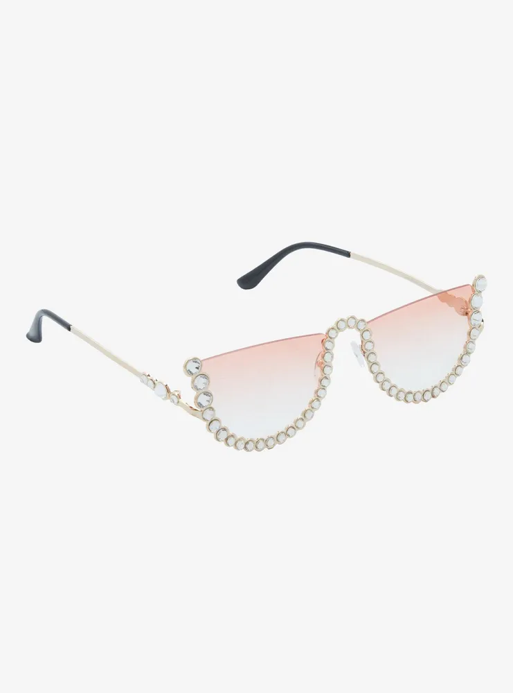 Pink Rhinestone Half Frame Sunglasses