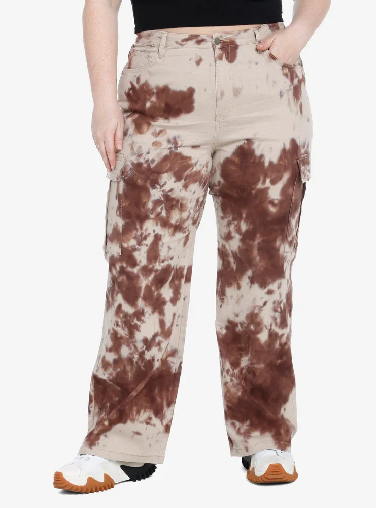 Social Collison Brown Tie-Dye Straight Leg Pants Plus