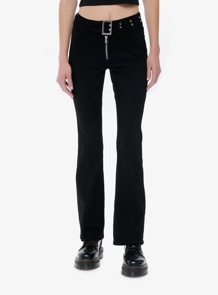 Buckle Black Pull On Flare Pleather Stretch Pant - Women's Pants