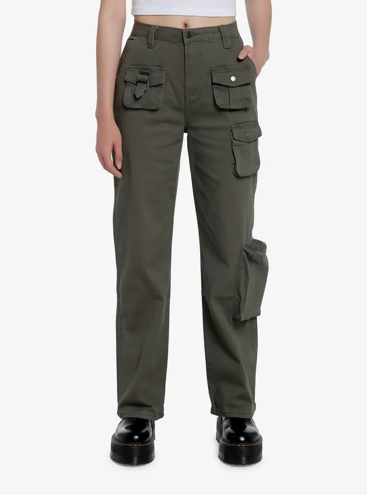 Black Zipper Wide Leg Cargo Pants