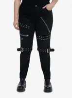 Black Grommet Zipper Super Skinny Jeans Plus
