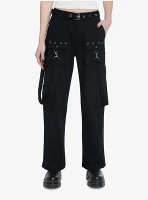 Grey Side Chain Carpenter Pants With Belt