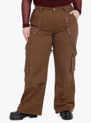 Social Collision Brown Wide Leg Suspender Pants Plus