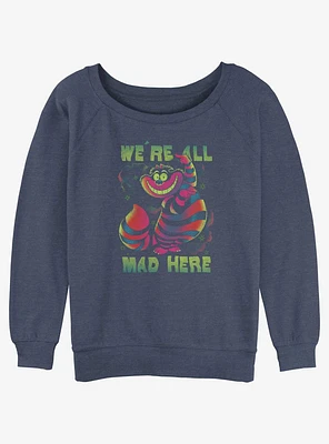 Disney Alice Wonderland Cheshire We're All Mad Girls Slouchy Sweatshirt
