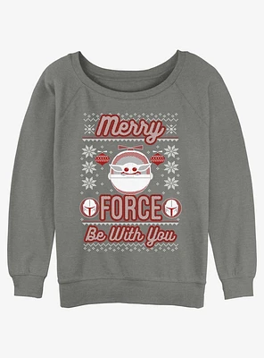 Star Wars The Mandalorian Merry Force Ugly Christmas Girls Slouchy Sweatshirt