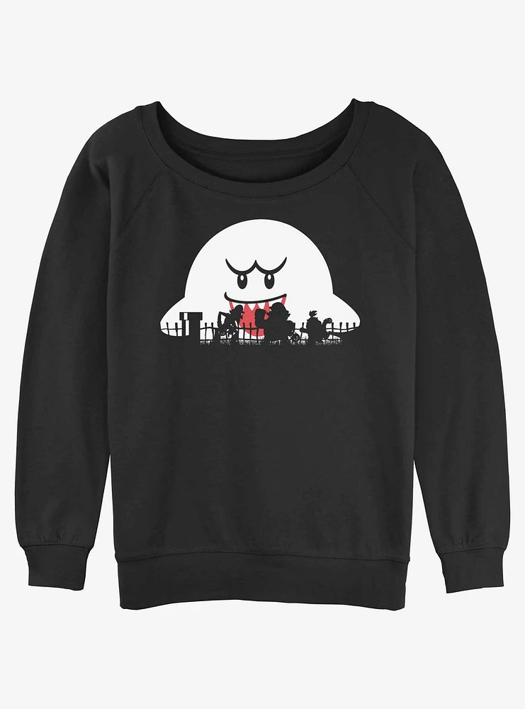 Nintendo Mario Big Boo Silhouettes Girls Slouchy Sweatshirt